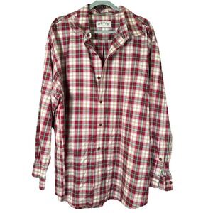 Orvis 100% cotton mens long sleeve green red plaid XXL casual shirt